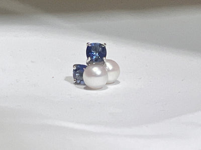 Boucles D'oreilles Saphir carré et Perle de Culture