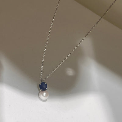 Collier Saphir carré et Perle de Culture
