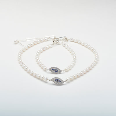 Bracelet en perles d'eau d'oeil bleu