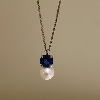 Collier Saphir carré et Perle de Culture