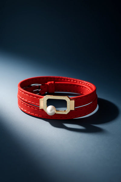 Bracelet pavé avec Perle et cuir.