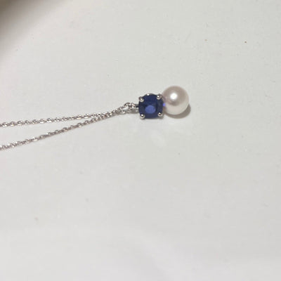 Collier Saphir carré et Perle de Culture