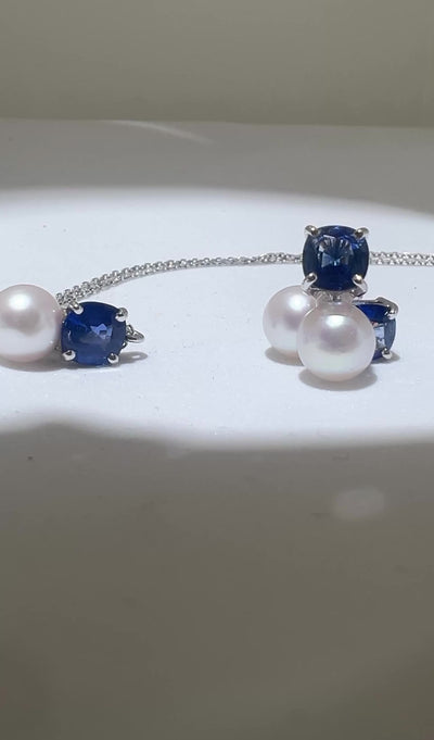 Boucles D'oreilles Saphir carré et Perle de Culture